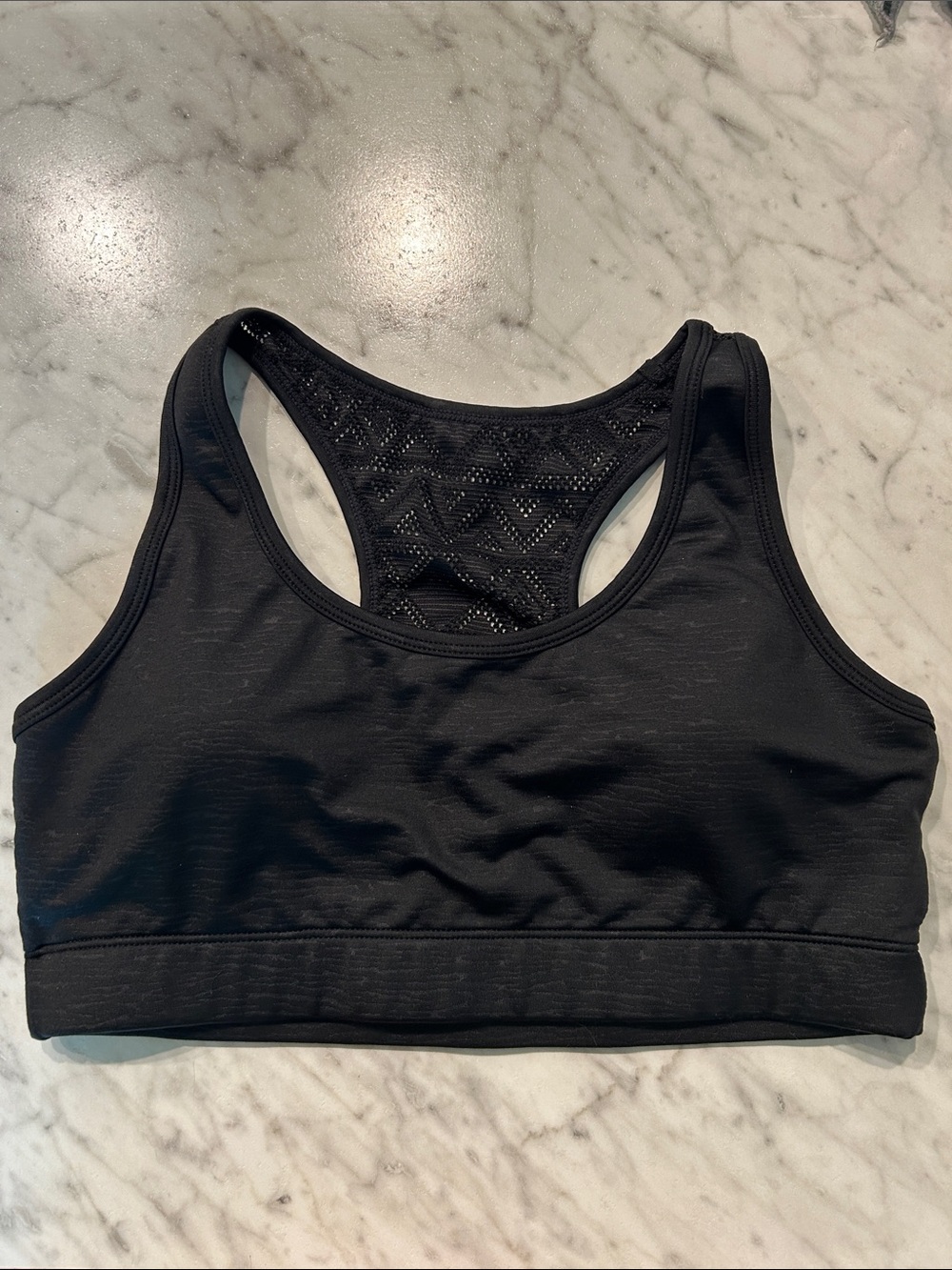 ZYIA Black Racerback Sports Bra with Lace Back Panel